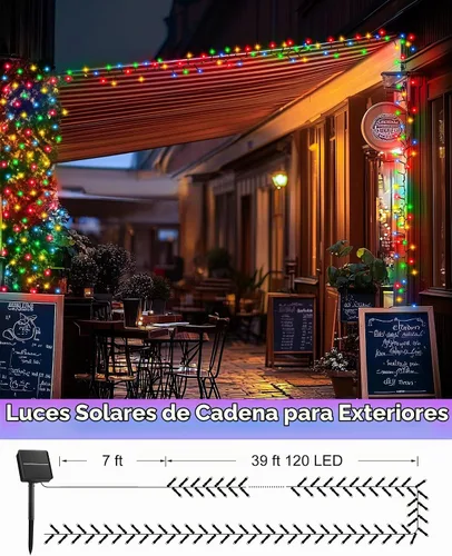 Vista 6 de Brightown Paquete de 2 luces solares de cadena para exterior, cada una de 46 pies, 120 luces LED, luces solares de cadena para exterior con 8 modos
