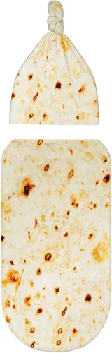 Vista 8 de Burrito Taco Tortilla Manta para recién nacido con juego de gorro, manta suave y elástica, regalo divertido para la ducha de niños y niñas Tortilla