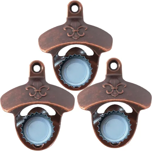Vista 7 de Abrebotellas magnético vintage montado en la pared Fleur De Lis Beer Cap Abridor con imanes Montable Bronce Antiguo
