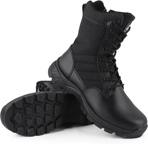 Vista 8 de Botas tácticas militares ligeras para hombres, duraderas YKK con cremallera lateral para policía, ejército, combate, selva, transpirables, cómodas