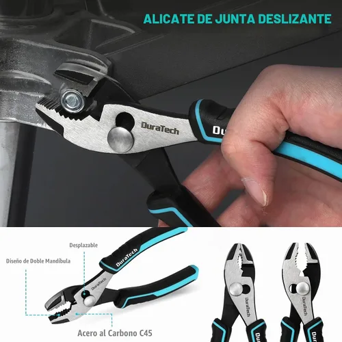 Vista 5 de DURATECH Juego de alicates Cr-Ni de 5 piezas, punta larga de 6 pulgadas, junta deslizante, corte diagonal, electricista de 8 pulgadas, alicates