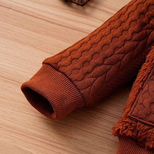 Vista 7 de MIEKISA Chaqueta con cremallera marrón para bebés y niños pequeños con capucha y ropa de abrigo cálida
