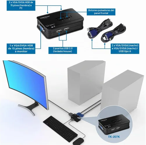 Vista 11 de Conmutador KVM USB de 2 puertos TRENDnet TK-207K