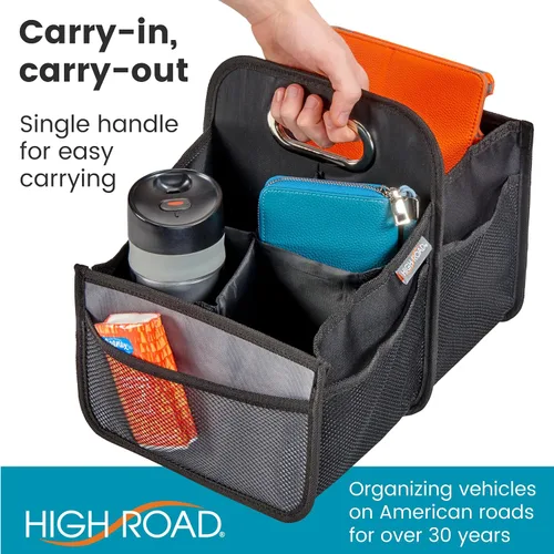 Vista 4 de High Road Organizador de coche con portavasos – Organizador de asiento delantero para conductores o organizador de asiento trasero para niños