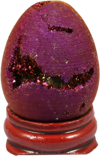 Vista 6 de TUMBEELLUWA Piedra preciosa de geoda de ágata druzy, cristal curativo de cuarzo Aura recubierto de titanio, con soporte de madera, decoración