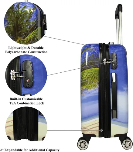Vista 6 de World Traveler Palm Tree Hardside - Juego de equipaje giratorio de 2 piezas, tamaño único, Palm Tree, Juego de equipaje giratorio de mano de 2