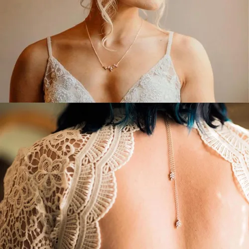 Vista 4 de SWEETV Collar de cristal para novia de boda para novias, collar con colgante de espalda delicada de vid de circonita cúbica para mujer, regalo