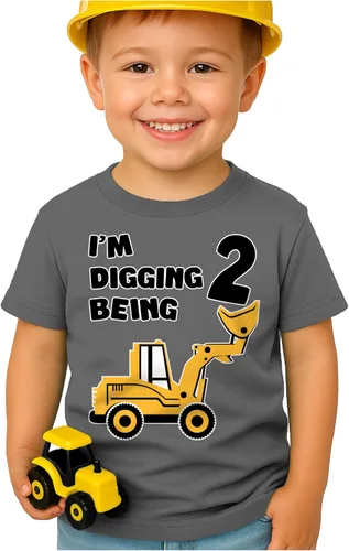Vista 8 de Tstars Conjunto de construcción de segundo cumpleaños para niños pequeños – Camiseta I'm Digging Being 2 – Bulldozer Digger Truck Tee Manga regular