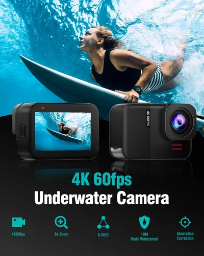 Vista 5 de Cámara de acción impermeable 4K60fps - Metal desnudo bajo el agua 10M con tarjeta SD 64G, pantalla táctil HD 48MP Deportes Estabilización de 6 ejes