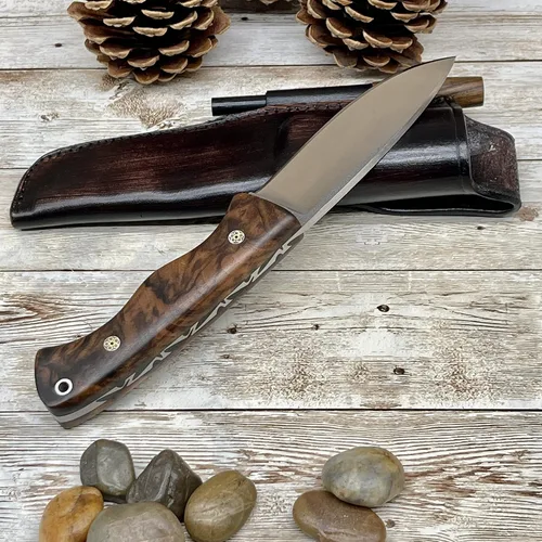 Vista 5 de Cuchillo de hoja fija hecho a mano para exteriores con funda, caza, bushcraft, cuchillo Bowie de autodefensa, cuchillo rastreador con mango