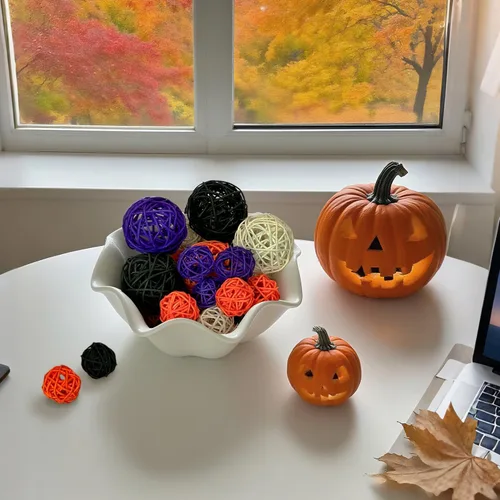 Vista 5 de Qingbei Rina 20 bolas de mimbre de ratán de Halloween, bolas decorativas de otoño para cuencos, relleno de jarrón para centros de mesa, rellenos
