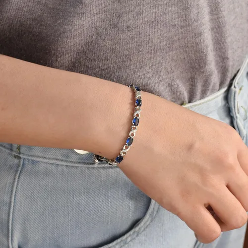 Vista 3 de Bling Jewelry Pulsera de tenis con circonita cúbica de 9 quilates, zafiro simulado, rubí, morganita, esmeralda, turmalina, circonita cúbica, azul