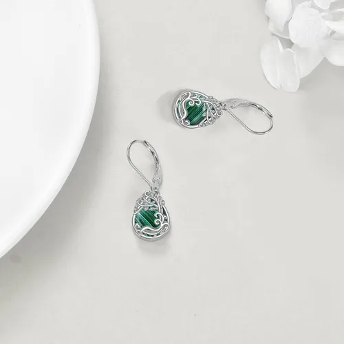 Vista 284 de Aretes colgantes con forma de lágrima de filigrana de piedra lunar de plata de ley 925 con cierre de palanca para mujer, regalos de joyería