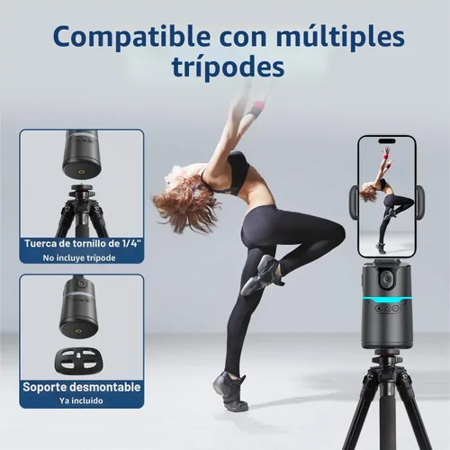 Vista 7 de TOALLIN Soporte y trípode para teléfono con seguimiento facial automático