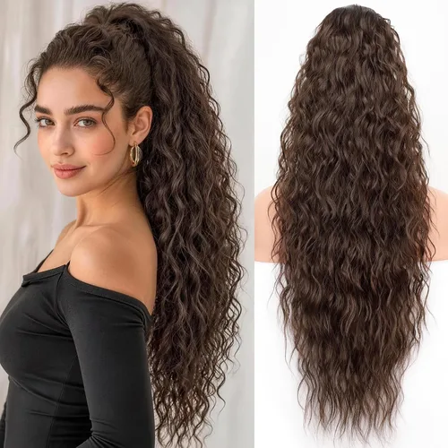 Vista 25 de KooKaStyle Extensión de cola de caballo con cordón de 26 pulgadas (66 cm) para mujeres, extensiones de cabello sintético rizado largo para uso