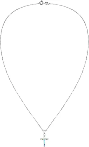 Vista 4 de AeraVida Collar iridiscente de plata de ley 925 con concha de abol de cruz de fe, 18 pulgadas, Concha