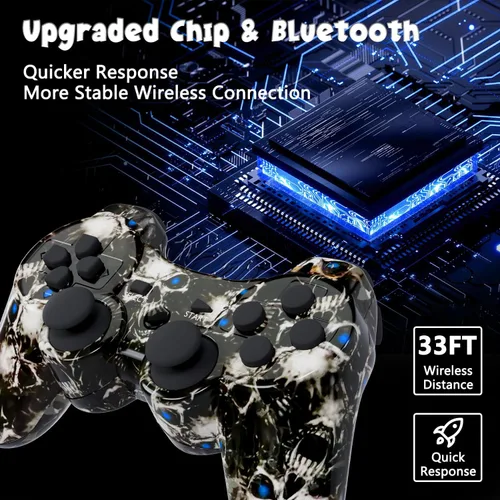 Vista 5 de Controller for PS-3 Wireless, Gaming Remote Joystick for Play 3 with Charger Cable Cord (Red Star, Black Ghost)