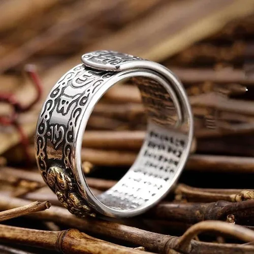 Vista 5 de GANGJI Feng Shui Pixiu Mani - Anillo de mantra con protección budista, anillo ajustable con salud, regalo de amor de la suerte para la familia