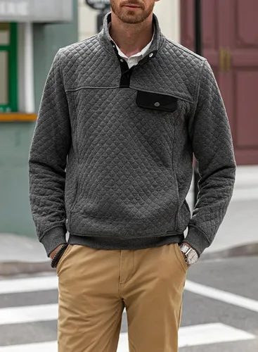 Vista 9 de JMIERR Sudadera acolchada para hombre, casual, de manga larga, cuello alto, con botones