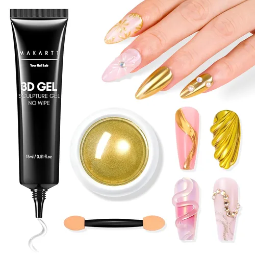 Vista 12 de Makartt Arte de uñas en gel 3D, pegamento de gel para esculpir para dibujar, moldear, escultura, gemas y decoración, esmalte de gel transparente que