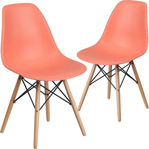 Vista 19 de Flash Furniture - Paquete de 2 sillas Elon Series de plástico negro con patas de madera