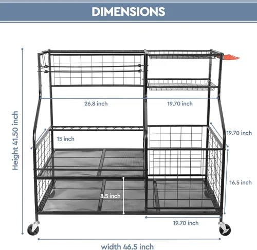 Vista 7 de Organizador de equipo deportivo, almacenamiento deportivo para garaje, estante de almacenamiento de bolsas de golf, soporte organizador de golf
