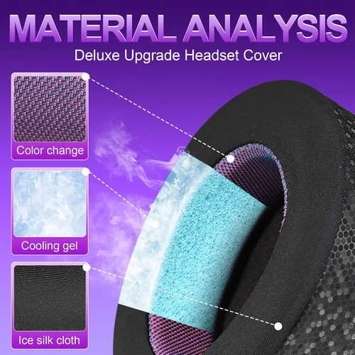 Vista 3 de Almohadillas de repuesto Magic Ice Gel para SteelSeries ARCTIS NOVA PRO (cableadas), color negro y morado