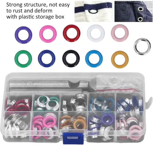 Vista 4 de Kit de ojales multicolor de 0.394 pulgadas (0.394 in), juego de ojales de metal, ojales y ojales con herramienta de instalación para zapatos