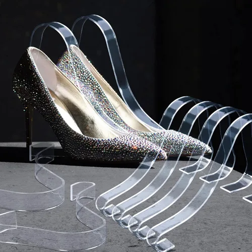 Vista 6 de TXIN 10 unids/5 pares de acrílico transparente sandalias zapatos soporte de exhibición insertos titulares zapato estante soporte de zapatos