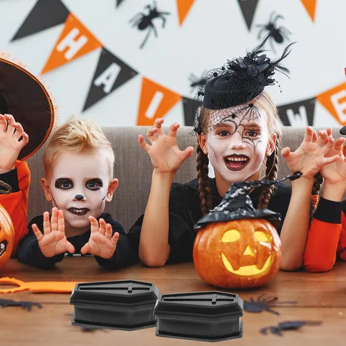 Vista 5 de IMIKEYA 2 piezas de ataúd negro modelo casa embrujada de plástico ataúd broma accesorios para decoración punk de Halloween