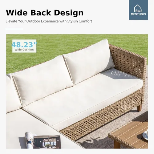 Vista 5 de MFSTUDIO Juego de sofá para exteriores en forma de L, juego de muebles de mimbre para patio, sofá modular de ratán para exteriores con mesa