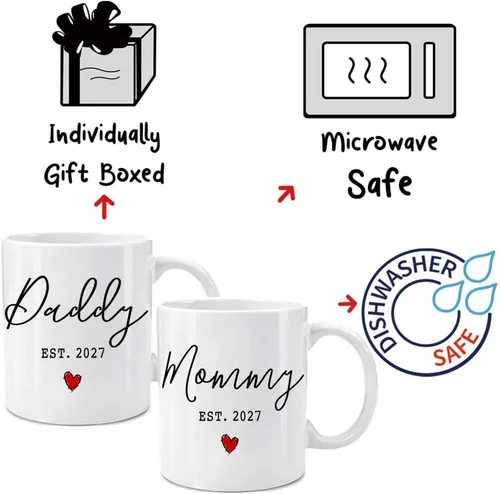 Vista 4 de Dnuiyses EST 2027 - Juego de tazas de café para papá y mamá, regalos para mamá por primera vez, regalo de papá por primera vez, regalos de tazas