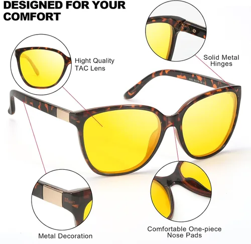 Vista 3 de IGnaef Gafas de visión nocturna para mujer, para conducción, antirreflejo, polarizadas, amarillas, gafas nocturnas IF8093