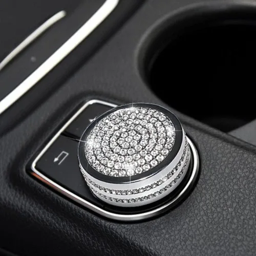 Vista 5 de Cubierta de botón de control de medios de cristal para automóvil, accesorios interiores compatibles con Mercedes Benz C E GLA CLA GLK ML GLE