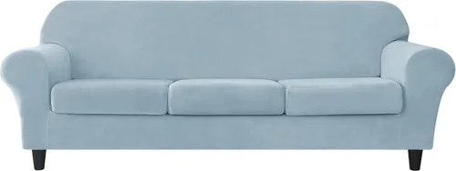 Vista 53 de CONRUSER Funda elástica para sofá, funda de terciopelo suave para sofá de un solo asiento con funda de cojín, protector de muebles (beige, talla S)