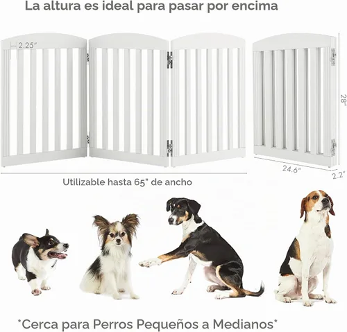 Vista 5 de SPIRICH Puerta para perros interior, Puertas para perros para puertas, escaleras, la casa, puerta plegable para mascotas de madera independiente