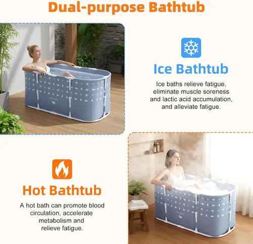 Vista 8 de Bañera plegable para adultos 45"x22.8"x22" Gris