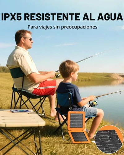 Vista 7 de SOLUPUP Paneles Solares, Cargador Solar Pequeño de 10W con USB-A de 5V y USB-C de Carga Rápida IPX5 Impermeable Plegable Panel Solar Portátil
