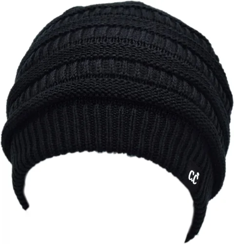 Vista 55 de C.C Winter Oversized Beanie Hat with Fuzzy Lining – Thick Knit Thermal Beanie for Cold Weather, Soft Warm Fleece Lined Cap