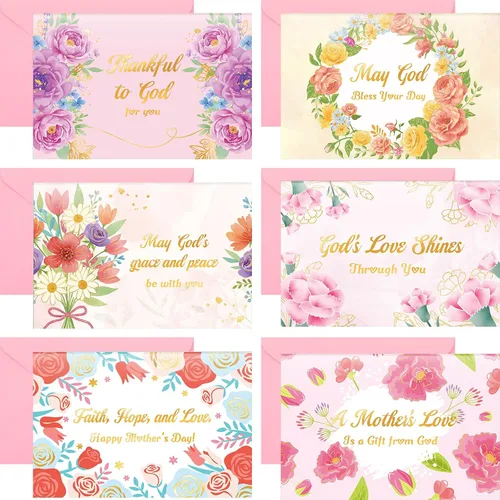 Vista 7 de Crtiin Juego de 240 tarjetas para el Día de la Madre a granel 2026 tarjetas de felicitación florales para madre con sobres rosados, 6 diseños