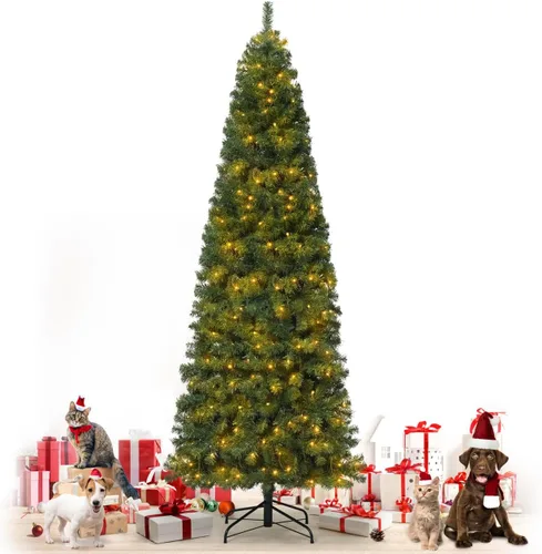 Vista 11 de Fencer Wire Árbol de Navidad Artificial Preiluminado Tipo Lápiz de 6 Pies con 250 Luces LED, Árbol de Navidad Delgado Premium con 618 Puntas