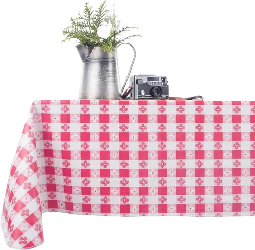 Vista 2 de Yourtablecloth - Mantel de vinilo a cuadros, con parte trasera de franela, para restaurantes, picnics, bistró, comedor interior y exterior Blanco