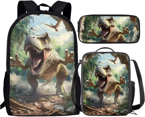 Vista 10 de HUGS IDEA Juego de 3 bolsas escolares con aislamiento térmico para el almuerzo, estuche para lápices