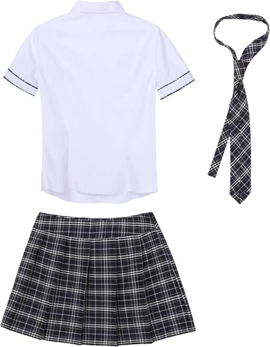 Vista 6 de Moily Uniformes de cosplay para mujer, manga corta, cuello de solapa, blusas con falda plisada y corbata