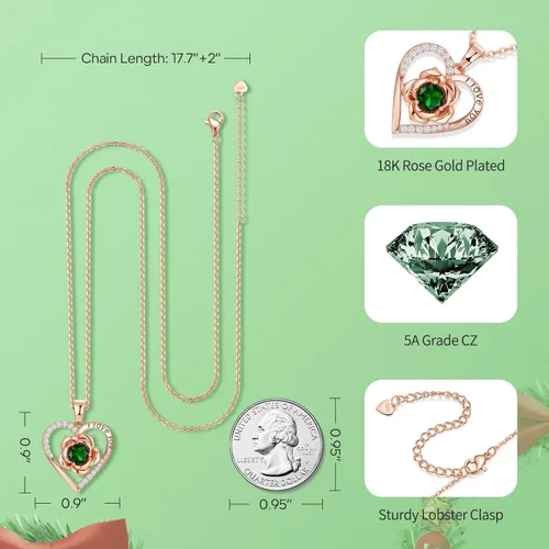 Vista 4 de DFUNH Collar de rosa para mujer, plata de ley 925, collar con dije de corazón de flor de oro rosa para novia, mamá, aniversario, cumpleaños