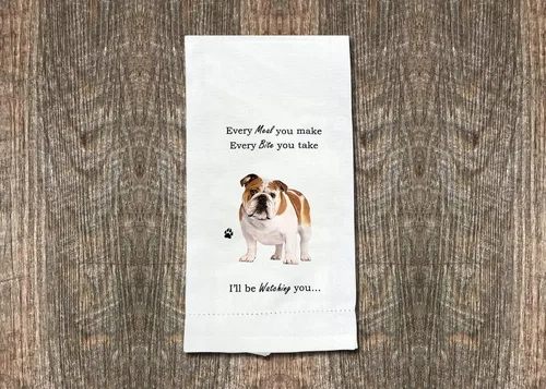 Vista 2 de E&S Pets 711-8 Toalla de cocina Bulldog Dog color blanco roto