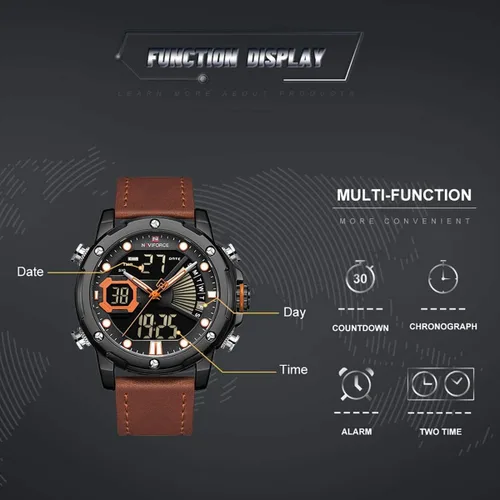 Vista 3 de NAVIFORCE Relojes digitales militares para hombre, analógicos de cuarzo, resistente al agua, luminoso, reloj deportivo de cuero, multifuncional