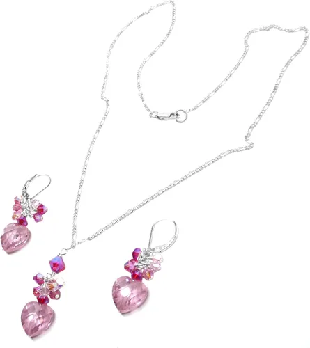 Vista 5 de Pink CZ Heart Cluster Drop Chain Necklace Sterling Silver or Gold-Filled