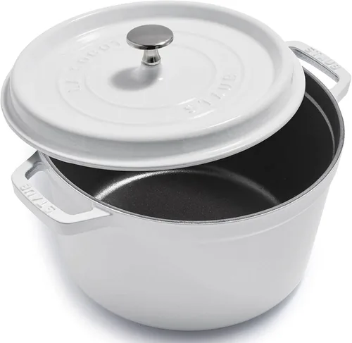 Vista 12 de Staub - Olla redonda de hierro fundido de 2.75 cuartos, color trufa blanca, fabricada en Francia