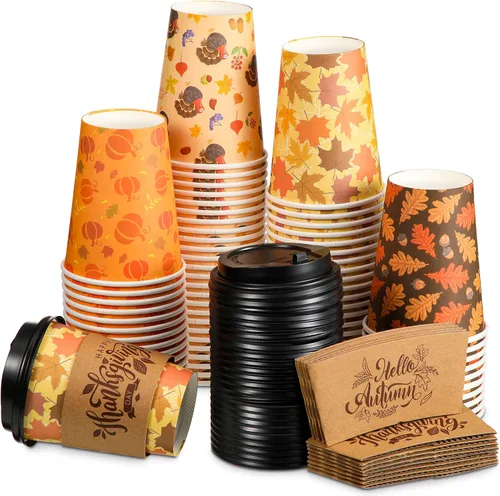 Vista 13 de Yungyan Paquete de 100 Tazas de Café Desechables de Navidad de 12 oz con Tapas y Mangas Tazas de Café de Papel Aisladas con Tapas Abovedadas